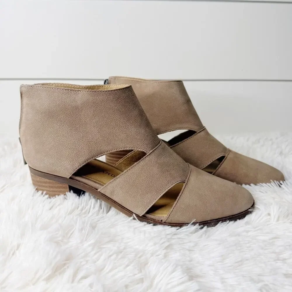 Lucky Brand Ralwan Cutout Leather Booties Taupe Size 6M
